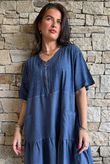 Rustic Nature Linen Blend Smock T Shirt Dress Washed Navy
